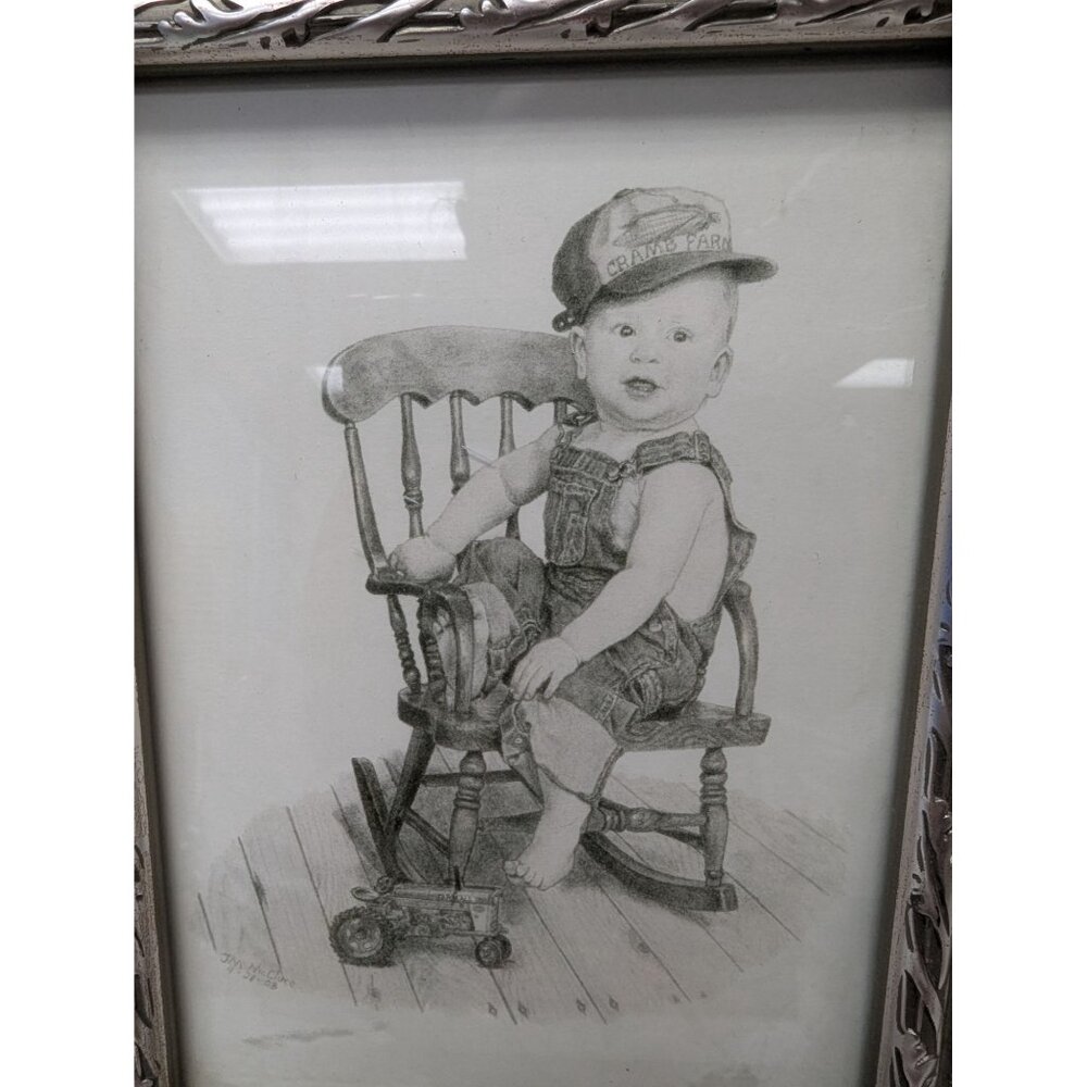 Jane McClure Jane's Prints Boy Overalls Rocking Chair Tractor Framed Print - Picture 2 of 3